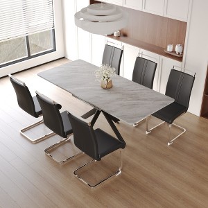 7-Piece Extendable Dining Set with Rectangle Kitchen Table and 6 C-shaped Tube Armless Chairs - 1 of 4