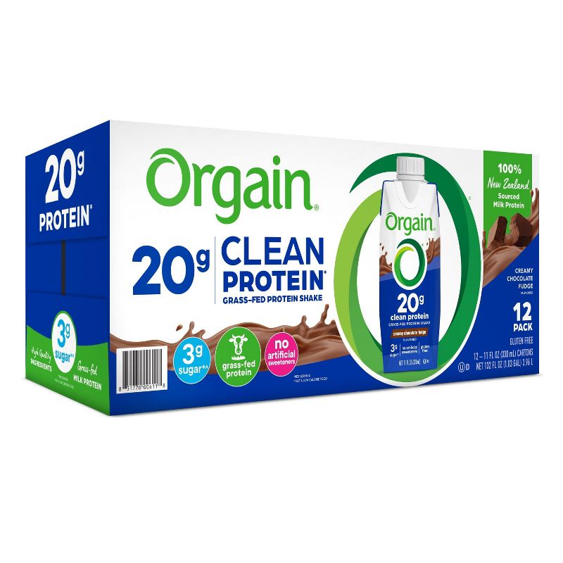 Orgain Clean Grass-Fed Protein Shake - Creamy Chocolate Fudge - 12ct, 3 of 12