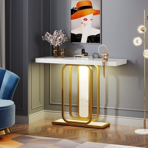 Gulches Modern 41" Console Sofa Table with LED Lights, Faux Marble Top & Gold Metal Frame, White - 1 of 4