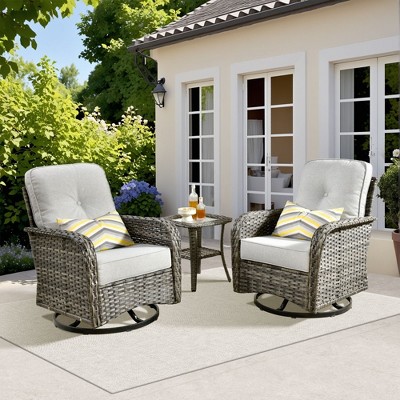 XIZZI Patio Furniture Sets Designed for Outdoor Relaxation, Comfy 3.5-Inch Cushions & 360° Swivel Action for Extra Comfort, 3 Pcs/Set, Gray