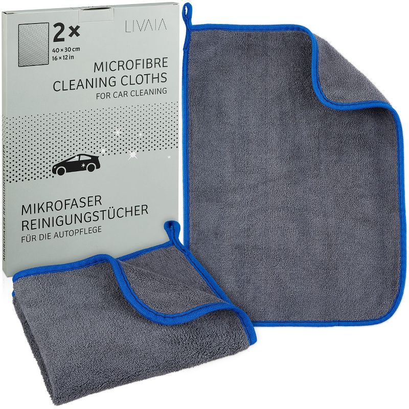 LIVAIA 16"x 12" Microfiber cleaning cloth for cars, 2 pcs, Grey, 1 of 7