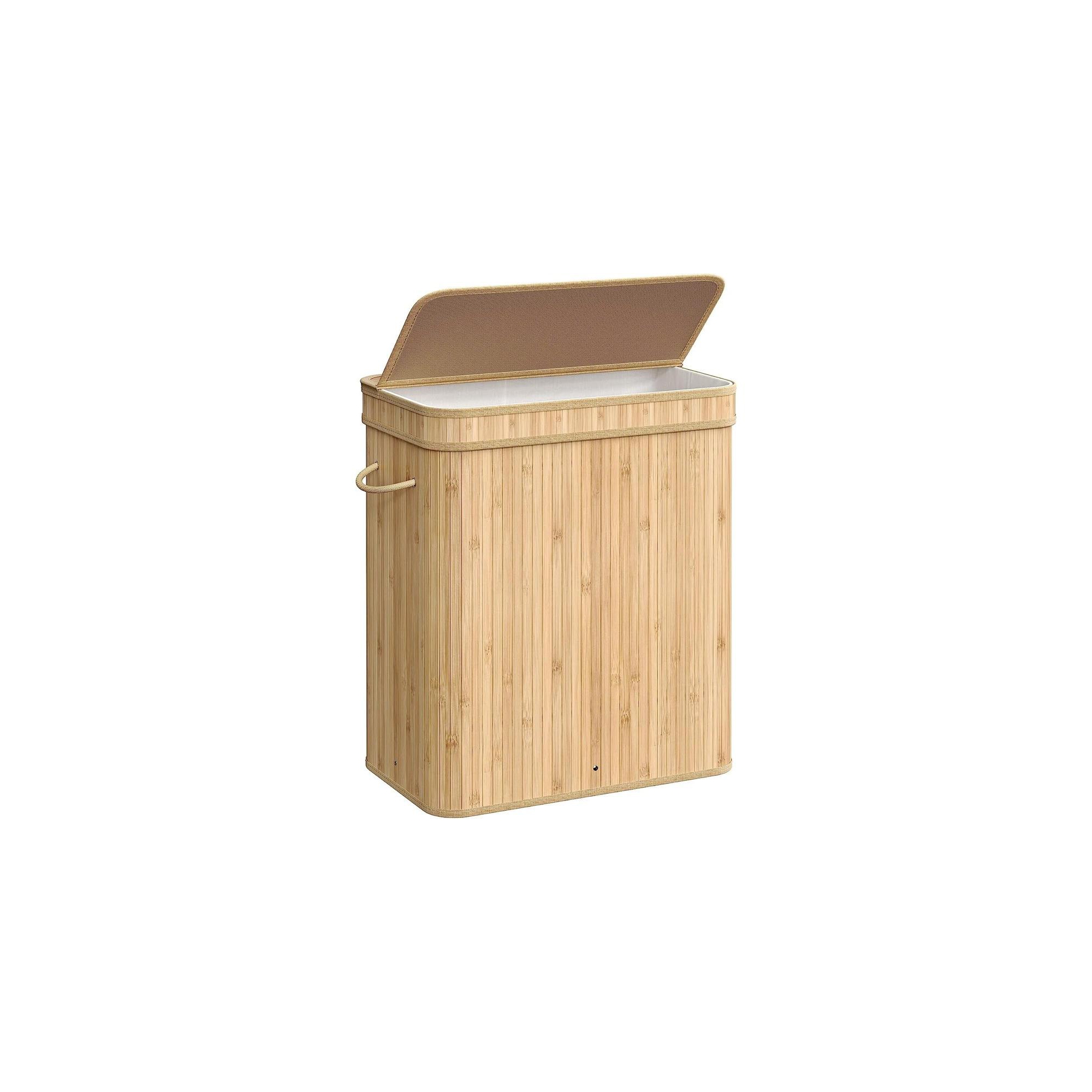 SONGMICS 26 Gallons Laundry Hamper with Lid Bamboo Laundry Basket with Handles Natural