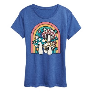 Women's - Instant Message - Retro Mushrooms Rainbow Short Sleeve Graphic T-Shirt - 1 of 4