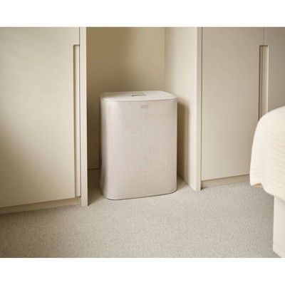 Beige Steel Laundry Sorter with Lid and Handles