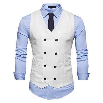 Lars Amadeus Men's Double Breasted V-Neck Slim Fit Formal Wedding Suit Vest