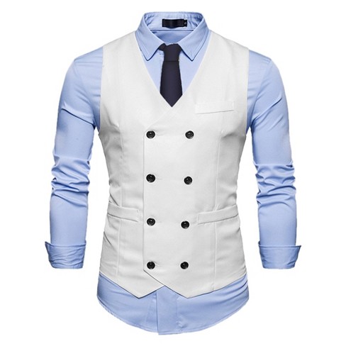 Lars Amadeus Men's Double Breasted V-neck Slim Fit Formal Wedding Suit ...