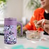 Byo 20 Oz Insulated Travel Mug, Stainless Steel Desk Mug with Handle, Leak-Proof Slide Lid, Wide Mouth for Ice, One Touch Open (Purple Floral) - 3 of 3