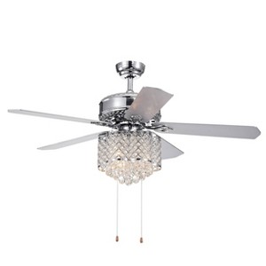 Warehouse Of Tiffany 52" x 52" x 22" 5-Blade Deidor Lighted Ceiling Fan with Crystal Chandelier Silver: ETL Listed, Polished Metal - 1 of 4