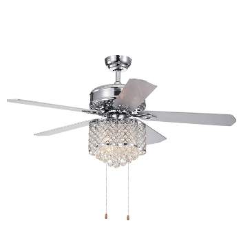 52" x 52" x 22" 5-Blade Deidor Lighted Ceiling Fan with Crystal Chandelier Silver - Warehouse Of Tiffany