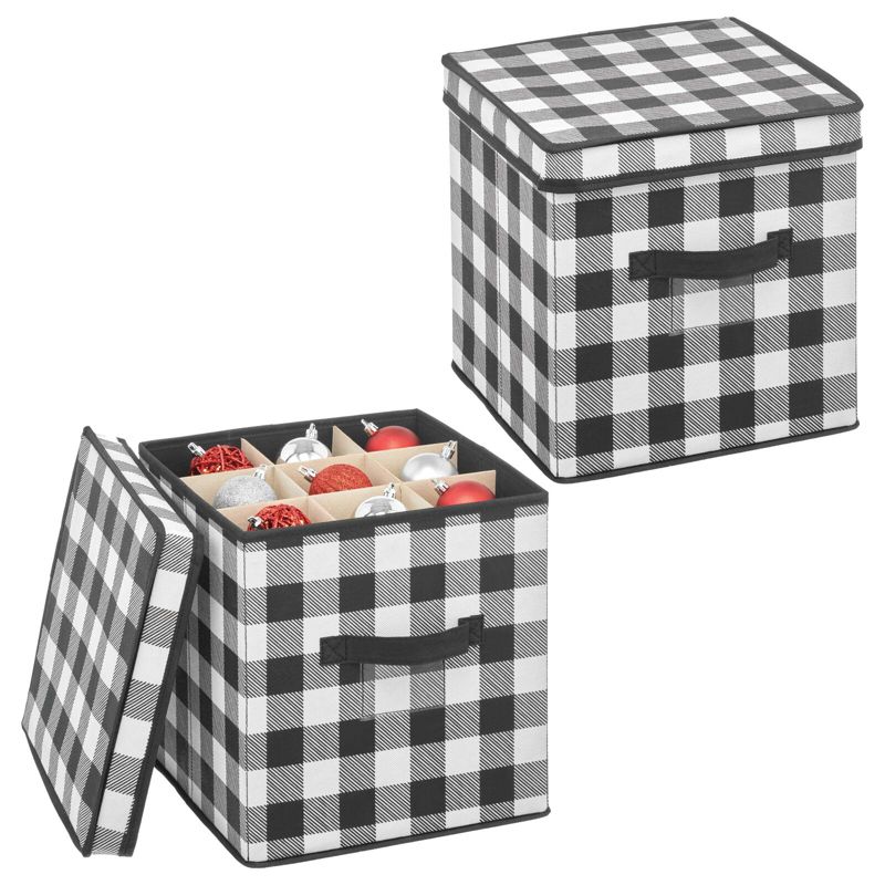 mDesign Square Gift-Wrap or Ornament Storage Box, Handles, 2 Pack, 1 of 9