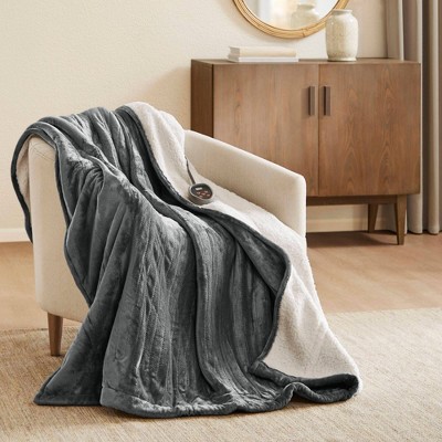 Full Gray Plush to Berber Electric Heated Blanket