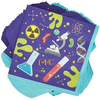 Blue Panda 100 Pack Science Lab Party Paper Disposable Napkin Napkins 6.5" for Birthday Party Decorations