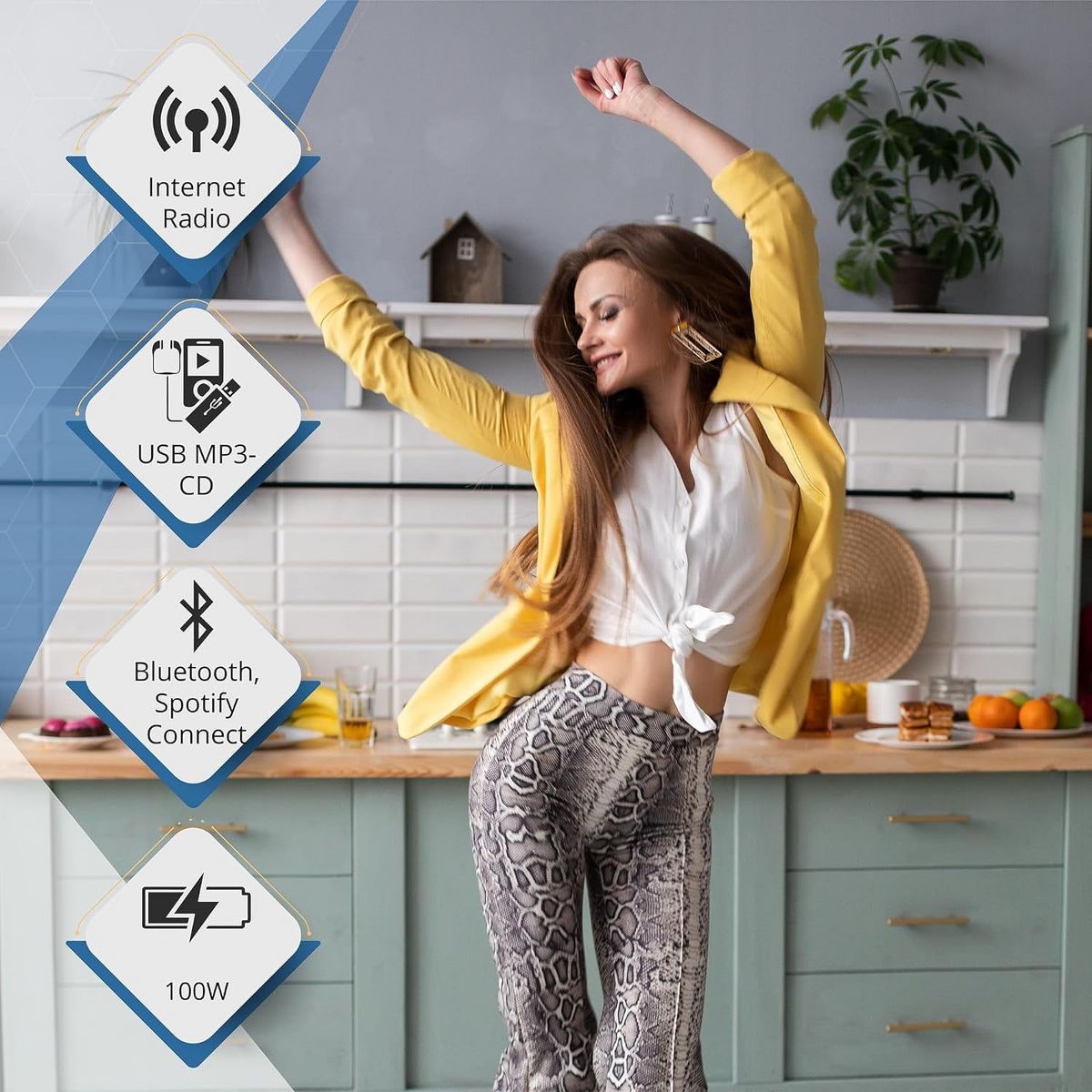PHILIPS Bluetooth & Wi-Fi Stereo System with CD Player, Spotify Connect, Internet Radio, FM Radio, MP3/USB Playback, Rich Bass, Hi-Fi Speakers, 100W - thumbnail 4
