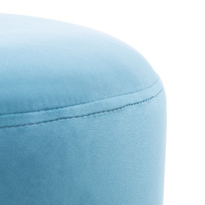 Sky Blue Velvet and Gold Round Ottoman
