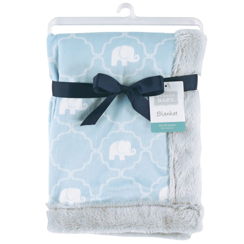 Hudson Baby Infant Boy Plush Blanket with Furry Binding and Back, Elephant, One Size, 3 of 4