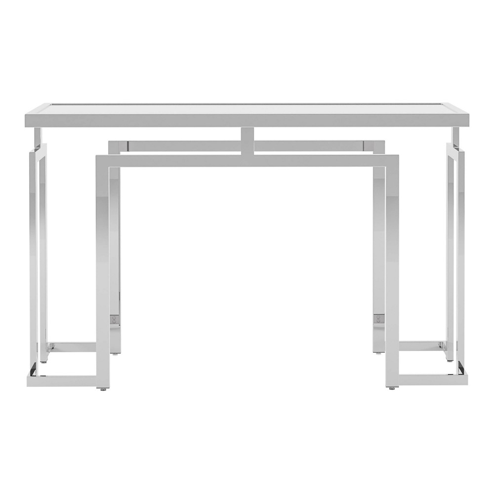 Howth Glass Top Sofa Table Chrome - miBasics: Luxury Glam Style, Steel Frame, Tempered Surface