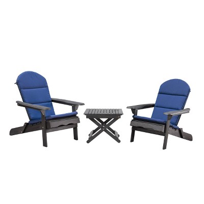 Malibu 3pc Outdoor 2 Seater Acacia Wood Chat Set with Cushions - Navy/Dark Gray - Christopher Knight Home