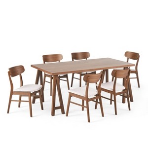 GDFStudio Alexis  Mid Century Modern 7 Piece Fabric and Upholstered Rubberwood Dining Set - 1 of 4
