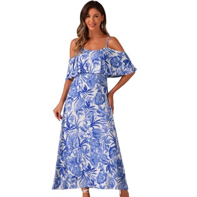 Allegra K Women's Tropical Flare Sleeve Midi Off-Shoulder Sundresses