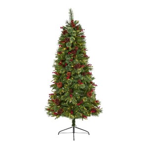 Nearly Natural 6.5-ft Norway Mixed Pine Artificial Christmas Tree with 350 Clear LED Lights, Pine Cones and Berries - 1 of 4