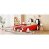 Okak Twin Platform Bed Frame with Wheels Upholstered Headboard Car-Shaped Bed with Rails for Kids Strong Wood Slats Easy Assembly, Bright Red - 3 of 4