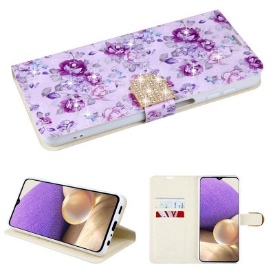 MyBat MyJacket Wallet Diamond Series Compatible With Samsung Galaxy A32 5G - Fresh Purple Flowers