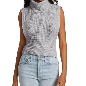 Women's Mock Turtle Neck Sweater Vest Sleeveless Knit Pullover Tank Tops Casual Trendy Slim Fitted Tops - 1 of 4