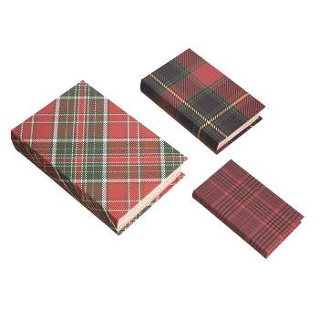 Transpac Wood 13 in. Multicolor Christmas Plaid Nesting Book Boxes Set of 3