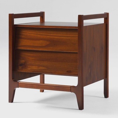 Scandinavian Angled 2 Drawer Solid Wood Nightstand Walnut - Saracina Home