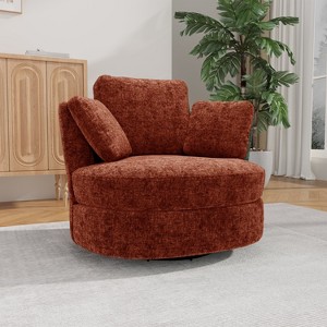 Mlmh & Kngwa 40.4" W Chenille Swivel Barrel Chair with Pillows - 1 of 4
