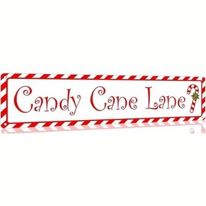Lomsoe Candy Cane Lane Metal Tin Sign Vintage Funny Christmas Sign Retro Poster 4x16 Inch Christmas Gift - 1 of 4
