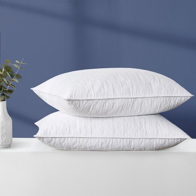 Peace Nest Goose Feather Down Pillow White Quilted Cotton Cover Set of 2, Diamond-Navy, Standard/Queen