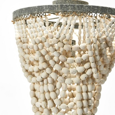 White 2-Tier Draped Wood Bead Semi-Flush Mount Ceiling Light