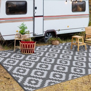 Outdoor Rug, Waterproof Reversible Patio Rug, Plastic Straw Camping Rug, Modern Geometric Foldable Large Rug for RV, Porch & Beach - 1 of 4