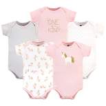 Hudson Baby Infant Girl Cotton Bodysuits 5pk, Gold/Pink Unicorn