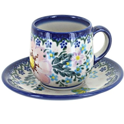 Blue Rose Polish Pottery Apple Blossom Espresso Cup & Saucer