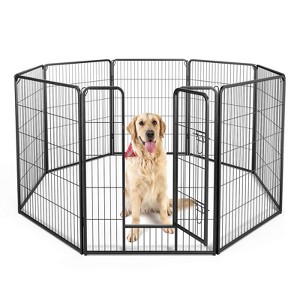 Costway Dog Playpen Indoor Outdoor 8 Panel Height Pet Fence for Puppy w/ Door - 1 of 4