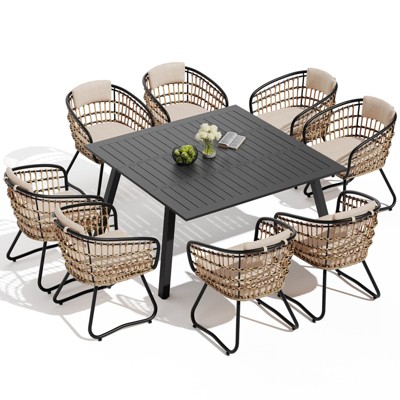 Crestlive Products Patio Expandable Dining Sets All Weather Aluminum Outdoor Indoor Rectangular Folding Extension Table with Chairs for 8 People