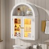 PAKASEPT 27.6"W Wood Bathroom Arched Wall Cabinet, Over The Toilet Storage Cabinet, Wall Mounted Cabinet with Tempered Glass Door & Adjustable Shelves - 3 of 4