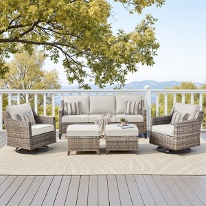 Buenhomino 5 Pieces Patio Furniture Set with Swivel Chairs, High Back Wicker Rattan Sofa with Thick Cushion and Ottoman, Outdoor Conversation Set - 1 of 4