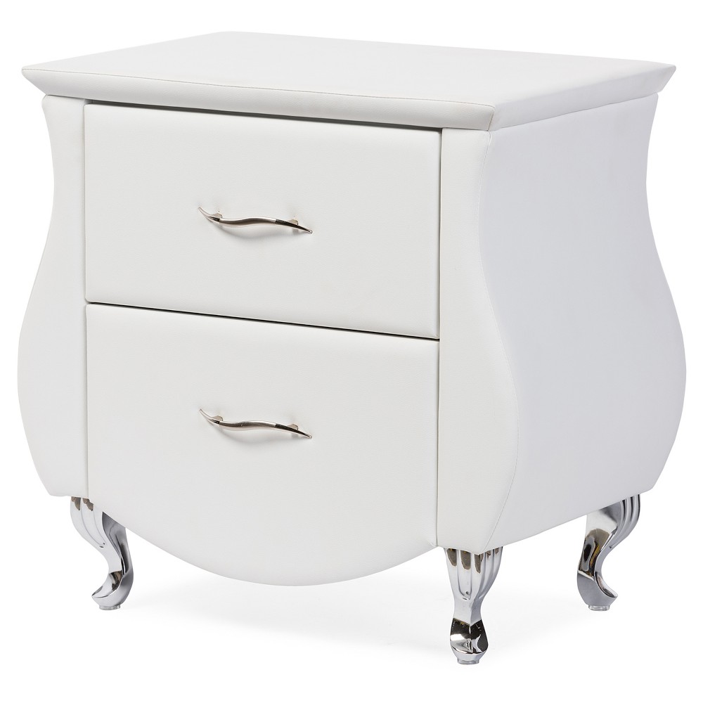 Photos - Storage Сabinet Erin Modern And Contemporary Faux Leather Upholstered Nightstand - White 