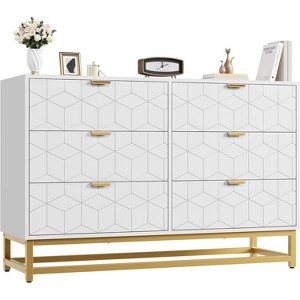 Acekool 6 Drawer Dresser, Modern Geometric Chest with Gold Accents, Quran Shelf, Wide Storage for Bedroom, Living Room, Entryway - 1 of 4