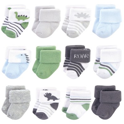 Hudson Baby Infant Boy Cotton Rich Newborn and Terry Socks, Boy Dino, 0-3 Months