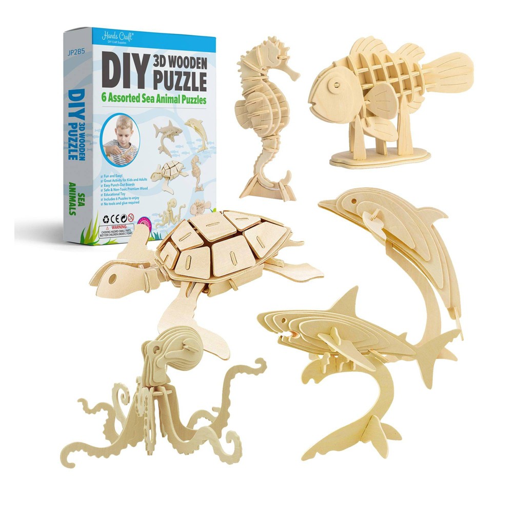 Photos - Jigsaw Puzzle / Mosaic 6ct Wooden Puzzle: Sea Animals Bundle Set - Hands Craft