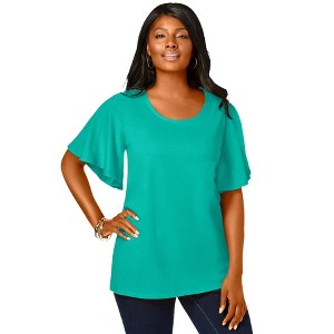Jessica London Women's Plus Size Stretch Knit Flutter Sleeve Tunic - 1 of 4