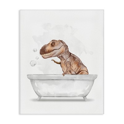Stupell Industries T-Rex Dinosaur in Bubble Bath White Brown