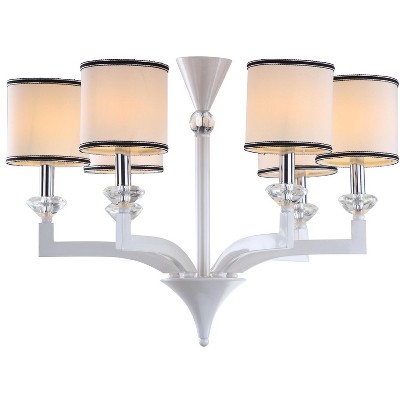 Ethereal Pearl White Crystal 6-Light Chandelier with Cotton Shades