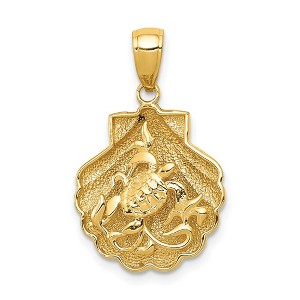 Black Bow Jewelry 14k Yellow Gold Sea Turtle and Kelp in a Scallop Shell Pendant - 1 of 4