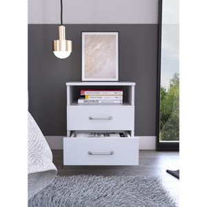 Vynxaria White 2-Drawer Nightstand with Open Shelf ¨C Functional Elegance for Your Space - 1 of 4