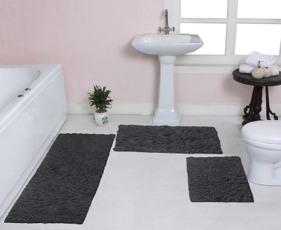 Home Weavers Inc Classy Bathmat Gray Cotton 2-Piece Bath Rug Set, Grey